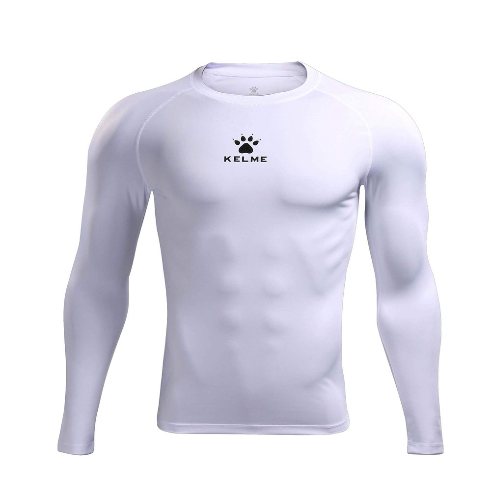 KELME Men's Cool Dry Compression Shirt Long Sleeve Sports Base Layer Unisex Thermal Undershirt Athletic Workout Cold (White, X-Small)