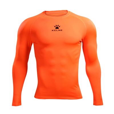 KELME Men's Cool Dry Compression Shirt Long Sleeve Sports Base Layer Unisex Thermal Undershirt Athletic Workout Cold (Neon Orange, 2X-Large)