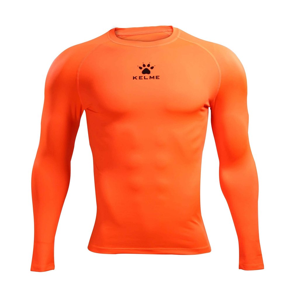 KELME Men's Cool Dry Compression Shirt Long Sleeve Sports Base Layer Unisex Thermal Undershirt Athletic Workout Cold (Neon Orange, 2X-Large)