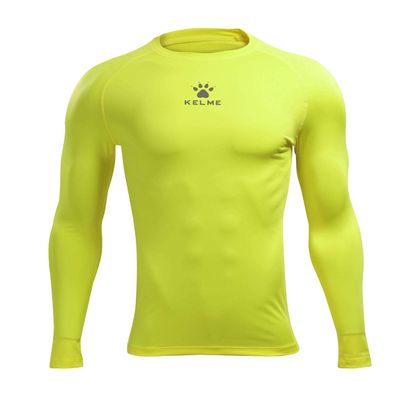 KELME Men's Cool Dry Compression Shirt Long Sleeve Sports Base Layer Unisex Thermal Undershirt Athletic Workout Cold (Neon Yellow, Large)