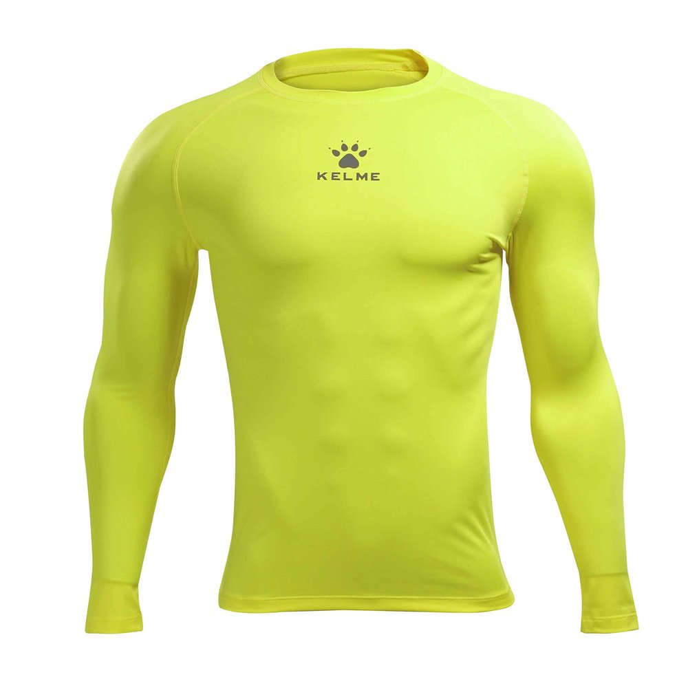 KELME Men's Cool Dry Compression Shirt Long Sleeve Sports Base Layer Unisex Thermal Undershirt Athletic Workout Cold (Neon Yellow, Large)