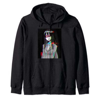 Waifu Women Anime | WAIFU Vaporwave | Glitch Manga Girl Zip Hoodie