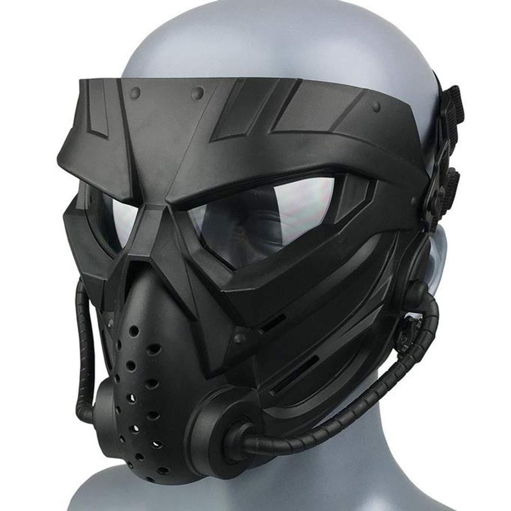 JFFCESTORE Original Creation Tactical Anti-Fog Airsoft Mask with Clear Lens Protective Full Face mask Dual Mode Wearing Design Adjustable Strap for Airsoft Paintball Cosplay C (Black Gray)