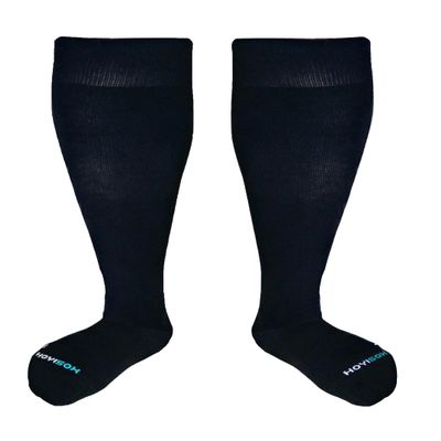 HOYISOX Plus Size Compression Knee High Socks, Wide Calf Extra Large for Men and Women, Comfortable Cotton (US, Alpha, 6X-Large, Regular, Regular, Black)