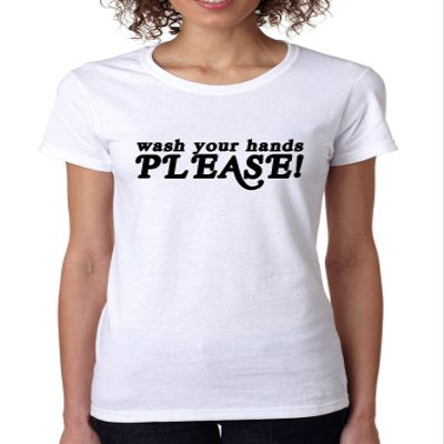 ALLNTRENDS Women's T Shirt Wash Your Hands Please Funny Germs Virus Hygiene Tee (XL, White)