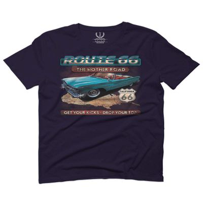 0271. The Mother Road California Route 66 cali Republic Vintage car for Men T Shirt (Navy Blue, 2X-Large)