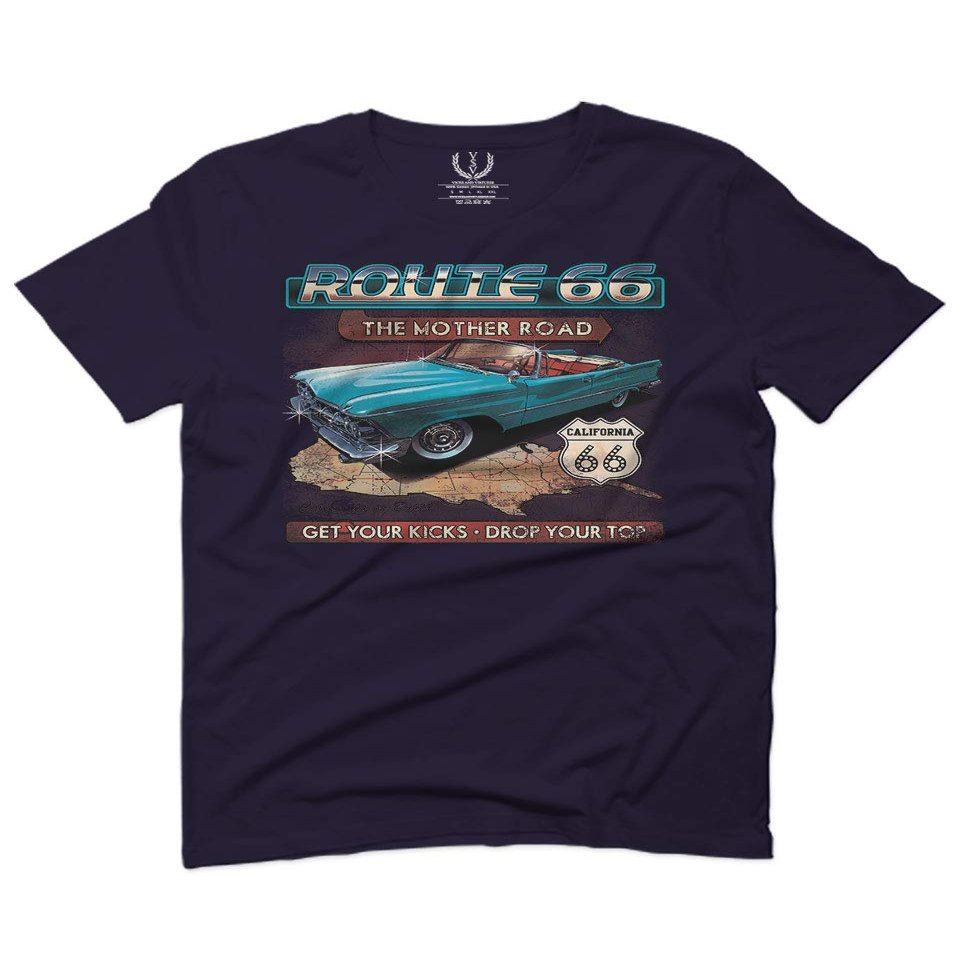 0271. The Mother Road California Route 66 cali Republic Vintage car for Men T Shirt (Navy Blue, 2X-Large)