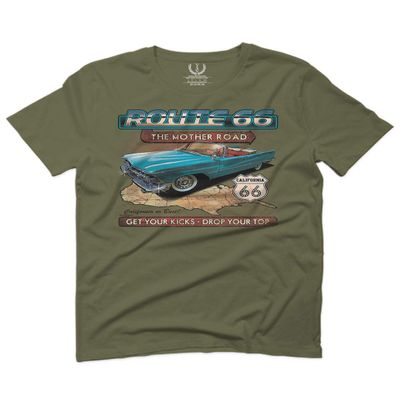 0271. The Mother Road California Route 66 cali Republic Vintage car for Men T Shirt (Olive Green, 2X-Large)