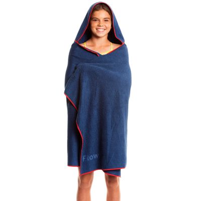 Flow Quick Dry Swim Towel with Hood - Microfiber Hooded Towel for Competitive Swimming and Other Water Sports (Navy)