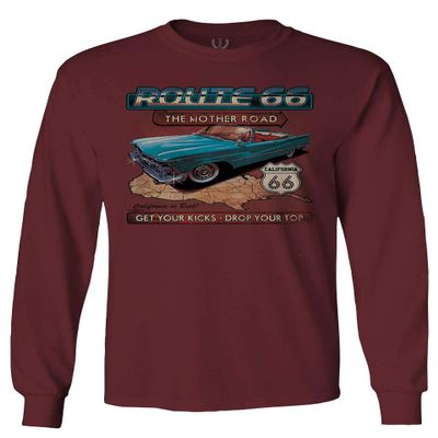 0271. The Mother Road California Route 66 cali Republic Vintage car Men's Long Sleeve t Shirt (Maroon 2X Large)