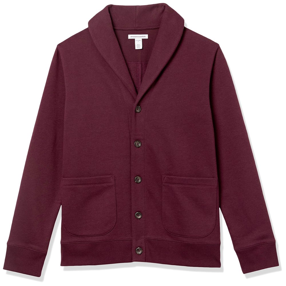 Amazon Essentials Men's Long-Sleeve Fleece Lined Shawl-Collar Cardigan Sweater, Burgundy, X-Large