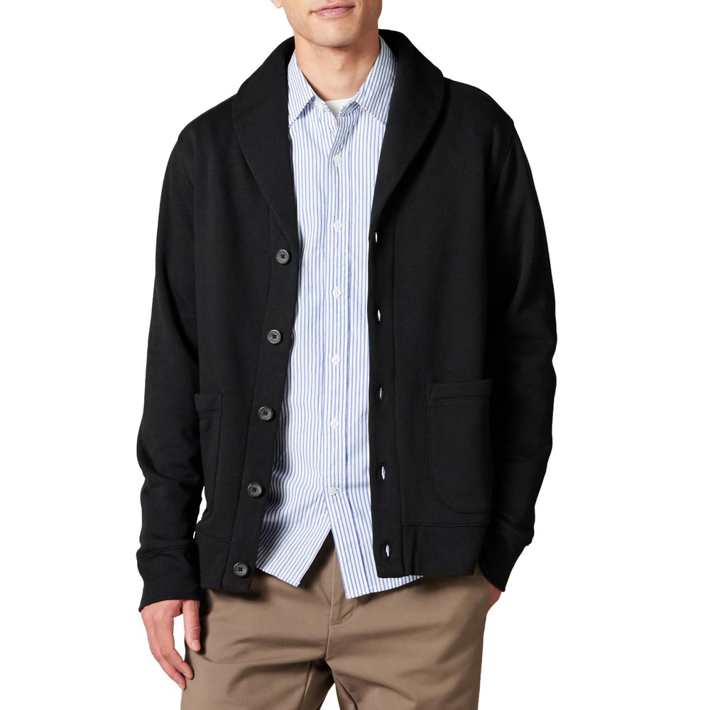 Amazon Essentials Men's Long-Sleeve Fleece Shawl-Collar Cardigan, Black, Small