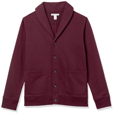 Amazon Essentials Men's Long-Sleeve Fleece Lined Shawl-Collar Cardigan Sweater, Burgundy, Large