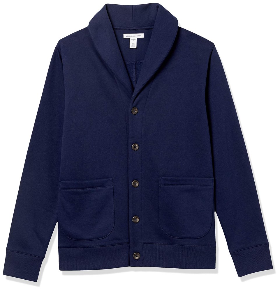 Amazon Essentials Men's Long-Sleeve Fleece Shawl-Collar Cardigan, -Navy, Small