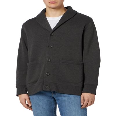 Amazon Essentials Men's Long-Sleeve Fleece Lined Shawl-Collar Cardigan Sweater, Charcoal Heather, XX-Large