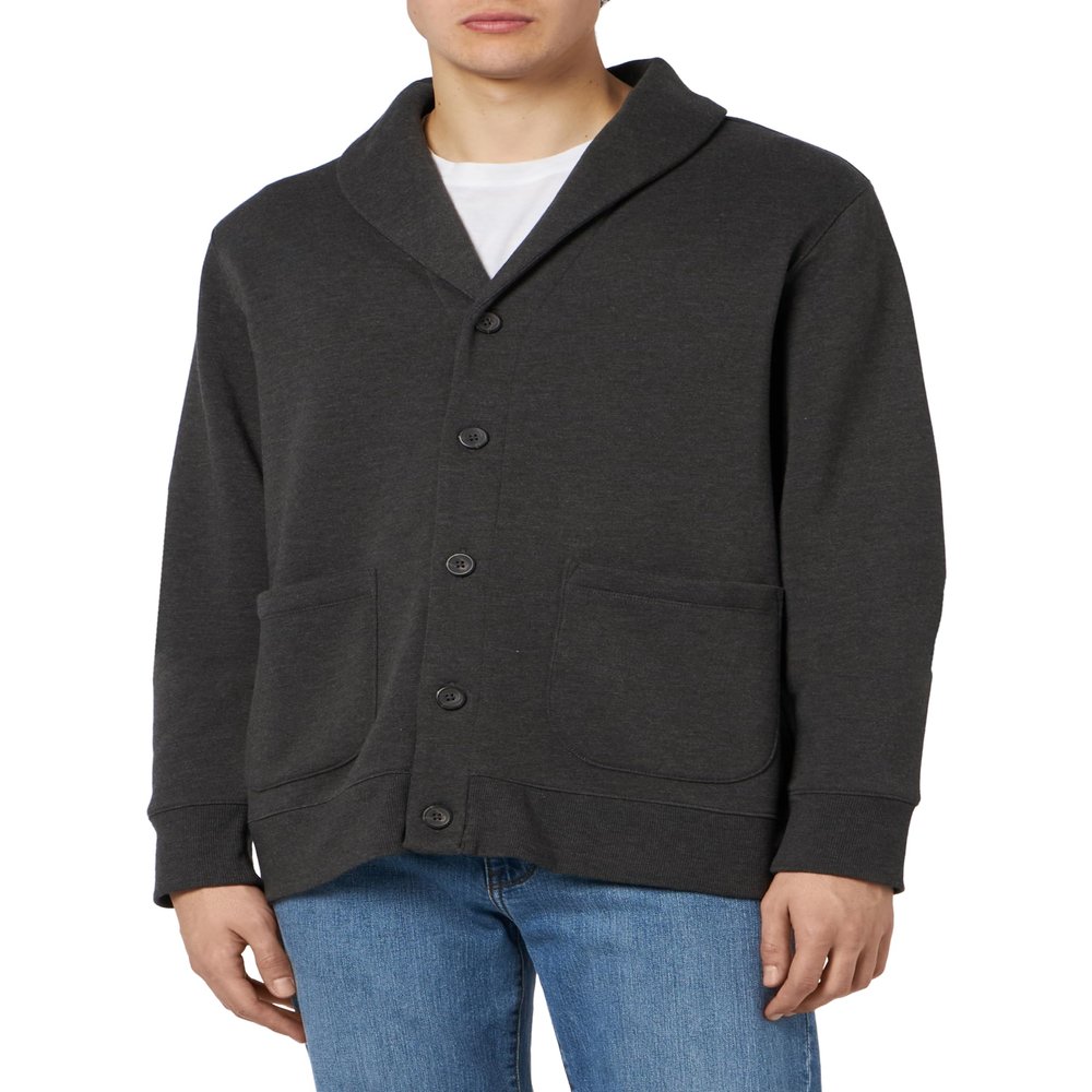 Amazon Essentials Men's Long-Sleeve Fleece Lined Shawl-Collar Cardigan Sweater, Charcoal Heather, XX-Large