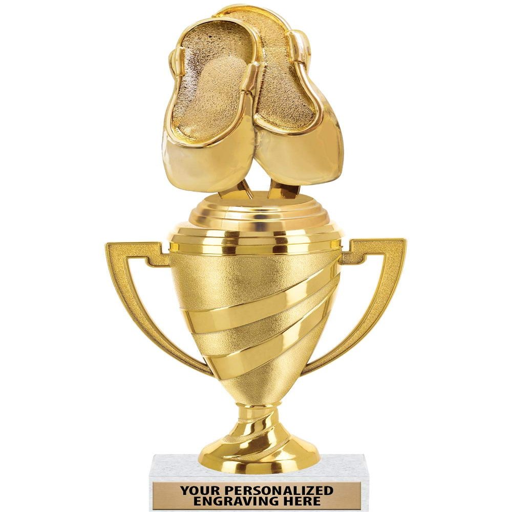 Crown Awards Dance Trophy, 10" Gold Cup Ballet Shoes Trophies with Engraving Included, 10 Pack