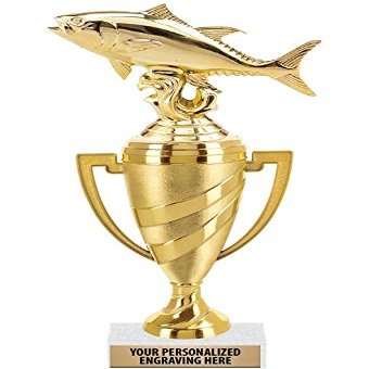 Crown Awards Fish Trophy, 10" Gold Cup Tuna Fish Trophies with Engraving Included, 5 Pack