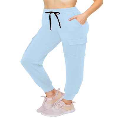 ALWAYS Cargo Jogger Pants for Women - Super Soft Casual Lounge Sweatpants Sky Blue L