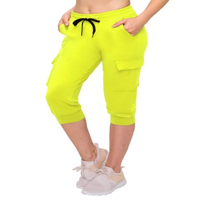 ALWAYS Womens Cargo Capri Jogger Sweatpants with Pockets Super Soft Stretch Lounge Pants, Casual Joggers for Women, Daily Wear & Travel, Neon Lime M