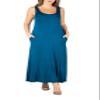 24seven Comfort Apparel Womens Plus Size Scoop Neck Sleeveless Tank Maxi Dress with Pockets -1X-3X Teal