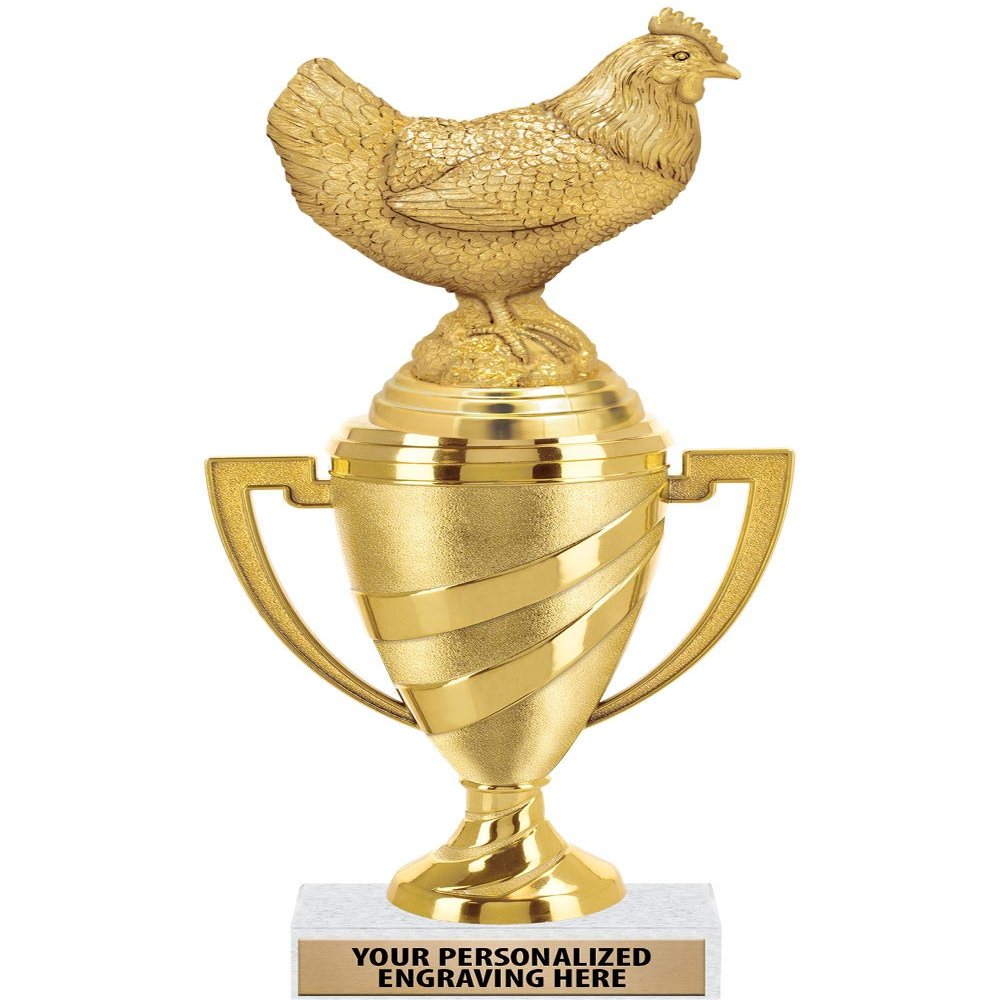 Crown Awards Chicken Trophy, 10" Gold Cup Chicken Trophies with Engraving Included, 1 Pack