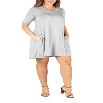 24seven Comfort Apparel Womens Plus Size Casual Loose Fit Short Sleeve T Shirt Dress with Pockets -1X-3X