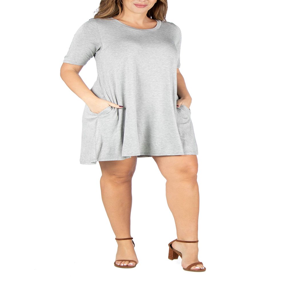 24seven Comfort Apparel Womens Plus Size Casual Loose Fit Short Sleeve T Shirt Dress with Pockets -1X-3X