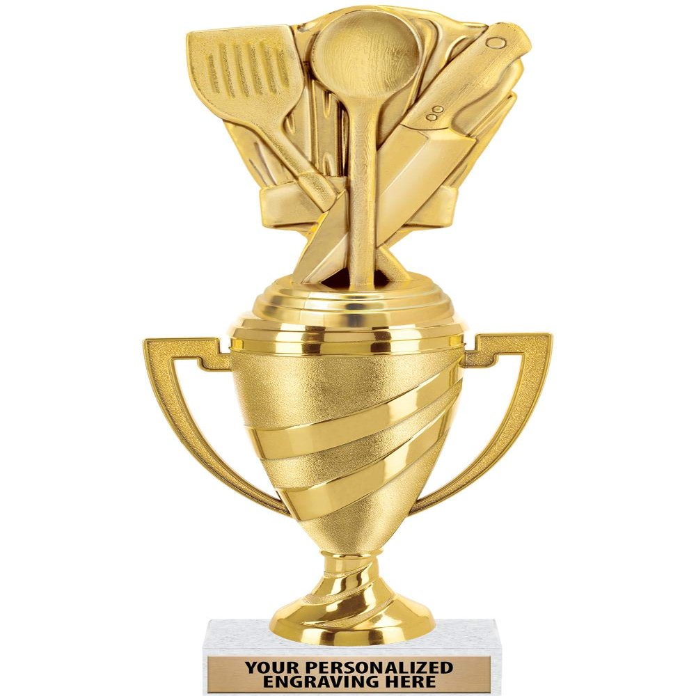 Crown Awards Cooking Trophy, 10" Gold Cup Chef Hat Cooking Trophies with Engraving Included, 1 Pack