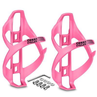 corki Cycles Bike Water Bottle Holder Right Side Load Water Bottle Cage for Road, MTB, Gravel Bicycles Magenta Pink 2 Pack