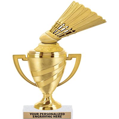 Crown Awards Badminton Trophy, 10" Gold Cup Badminton Shuttlecock Trophies with Engraving Included, 5 Pack