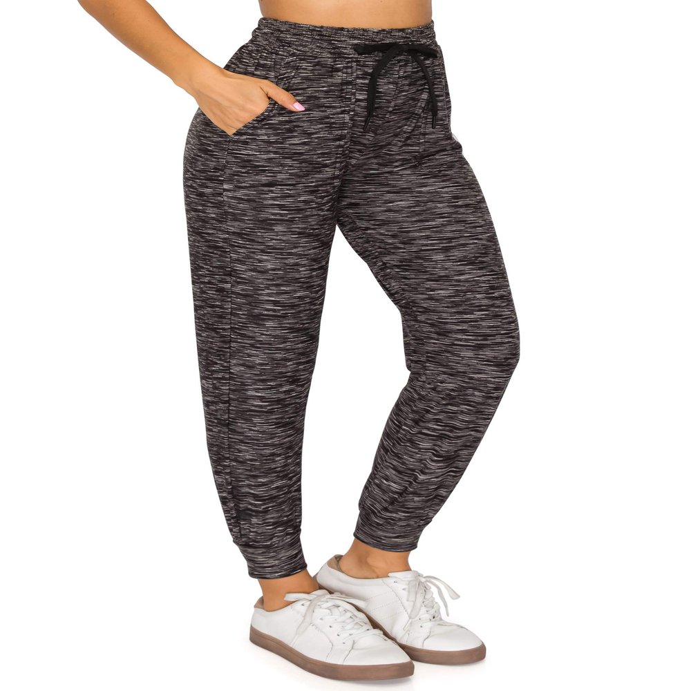 ALWAYS Women Soft Joggers Sweatpants - Track Cuff Pants with Pork Chop Pockets Space Dye Black 2XL
