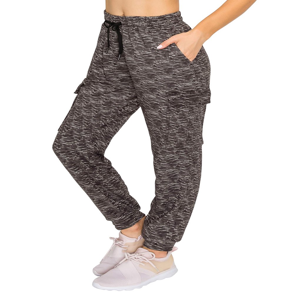 ALWAYS Cargo Jogger Pants for Women, High Waisted Sweatpants with Pockets, Super Soft Casual Lounge Pants for Athletic Yoga & Gym, Cotton Drawstring Trousers, Space Dye Black L