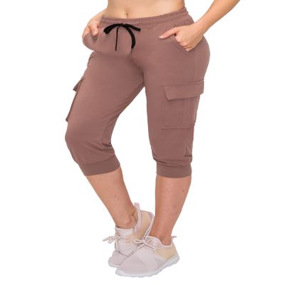 ALWAYS Womens Cargo Capri Jogger Sweatpants with Pockets Super Soft Stretch Lounge Pants, Casual Joggers for Women, Daily Wear & Travel, Tan M