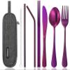 Topbooc 8-Piece Portable Stainless Steel Flatware Set, Travel Camping Cutlery Set with Purple Waterproof Case view 1