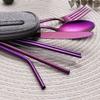 Topbooc 8-Piece Portable Stainless Steel Flatware Set, Travel Camping Cutlery Set with Purple Waterproof Case view 2
