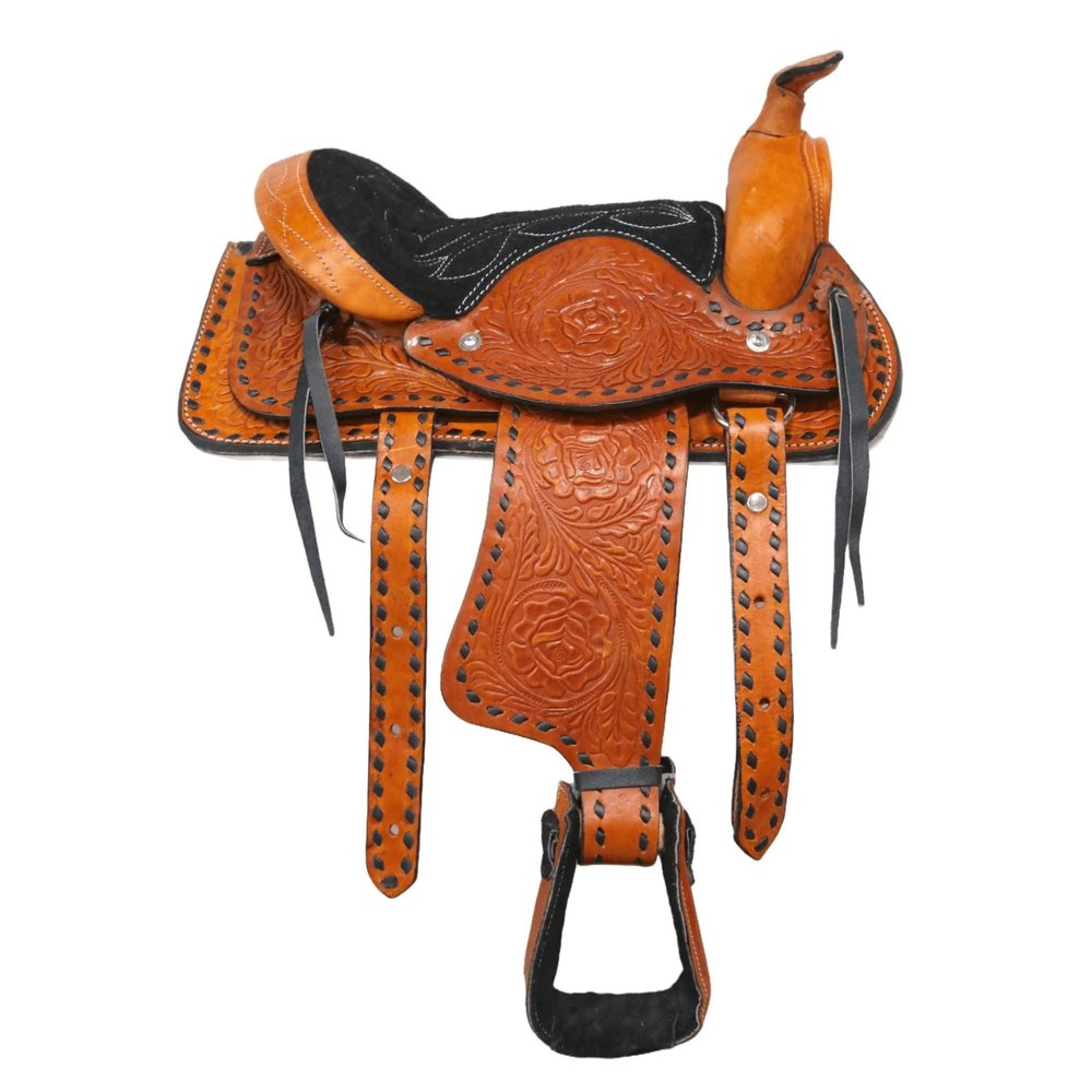 10" Tan Kids Pony Buckaroo Buckstitch Laced Cowboy Saddle