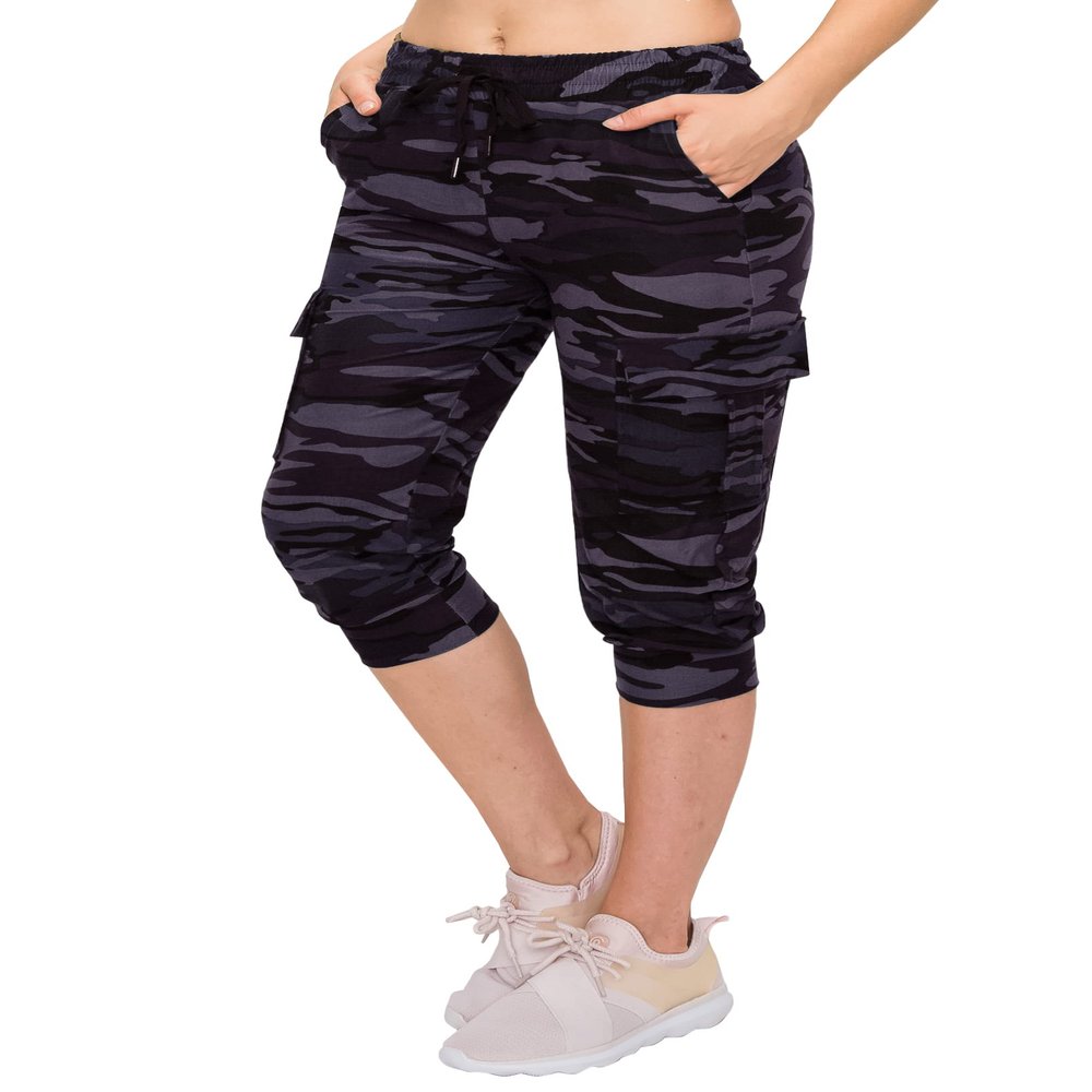 ALWAYS Womens Cargo Capri Jogger Sweatpants with Pockets  Super Soft Stretch Lounge Pants, Casual Joggers for Women, Daily Wear & Travel, Dark Camo 153 M