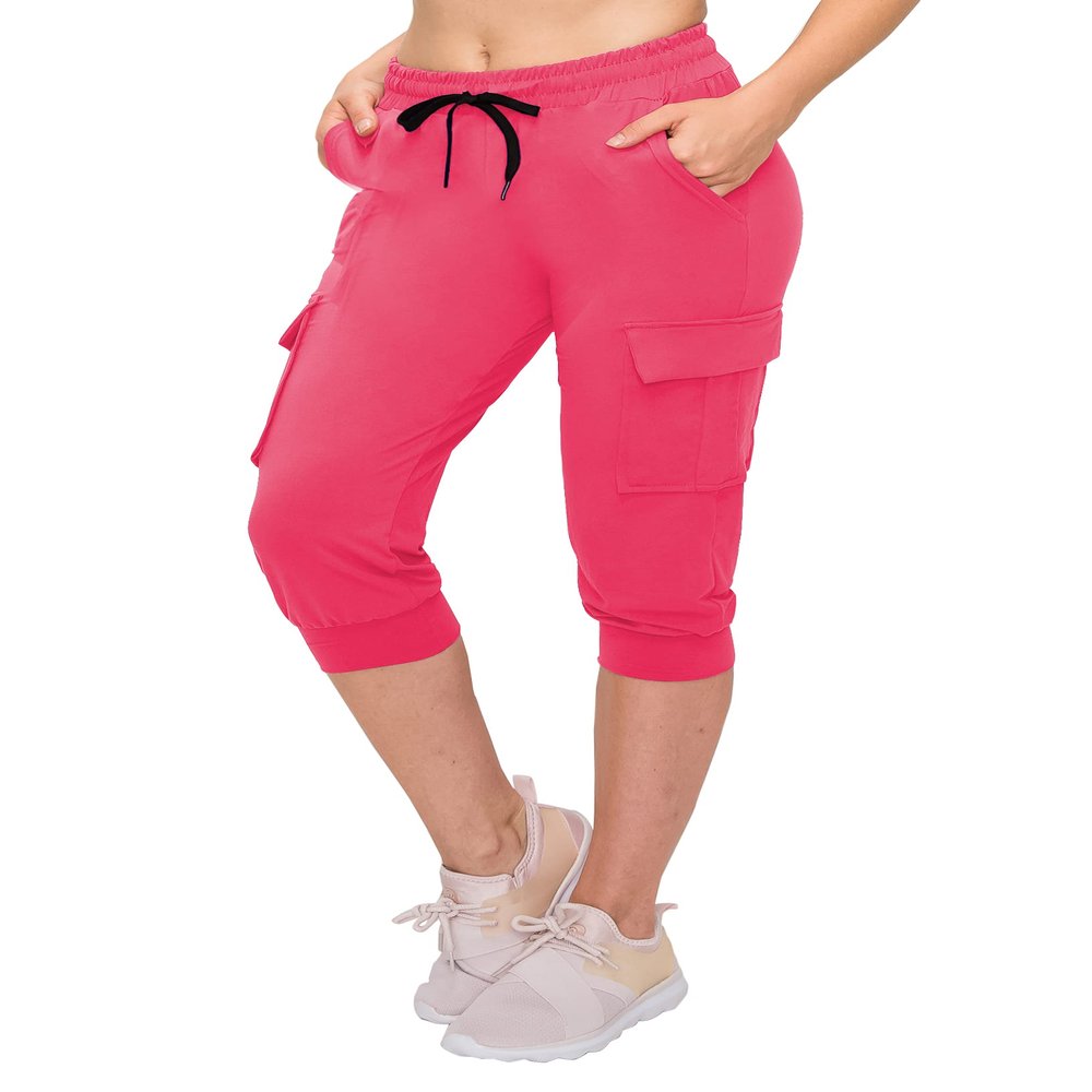 ALWAYS Womens Cargo Capri Jogger Sweatpants with Pockets  Super Soft Stretch Lounge Pants, Casual Joggers for Women, Daily Wear & Travel, Neon Pink XL