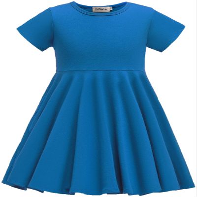 TriKalor Girls Dresses Short Sleeve Solid Color Skater Casual Twirly Dress with Pockets Sky Blue 10-12 Years