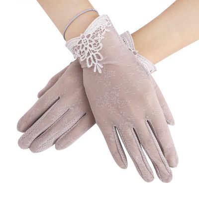 Driving Gloves for Women Floral Lace Cotton Non Slip Touchscreen UV Sun Protection Gloves for Cycling Motorcycle Camping (For Women, Grey, with Lace)