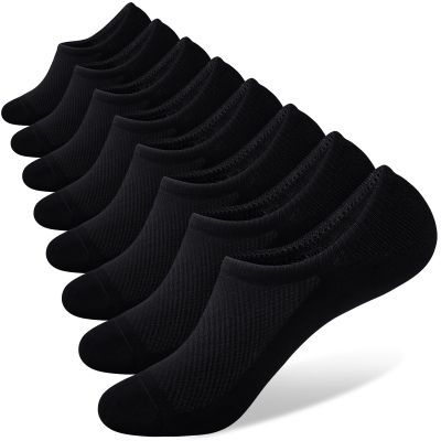 SIXDAYSOX Low Cut Socks Pure Black 8 Pairs Mens No Show Socks Size 12-15 Cotton Anti-Slip Casual Socks for Loafer Flats Sneakers