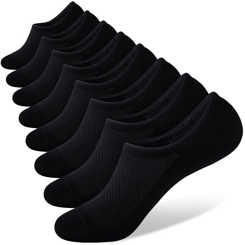 SIXDAYSOX Low Cut Socks Pure Black 8 Pairs Mens No Show Socks Size 12-15 Cotton Anti-Slip Casual Socks for Loafer Flats Sneakers