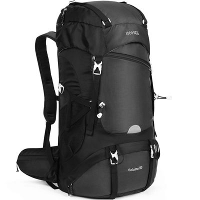 HOMIEE 50L Hiking Backpack Travel Bag Waterproof Camping Rucksack with Rain Cover Lightweight Backpacking Backpack, Black