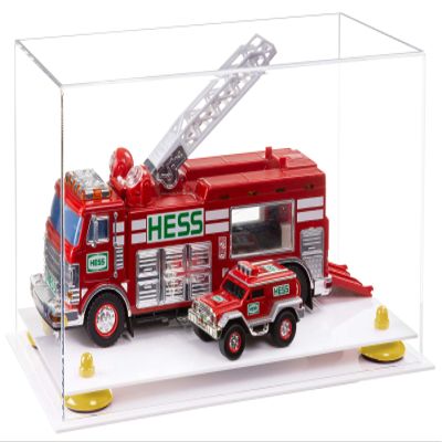 Better Display Cases Versatile Clear Acrylic Display Case - Medium Rectangle Box with Yellow Risers and White Base 14" x 8" x 8.5" (A011-YR)