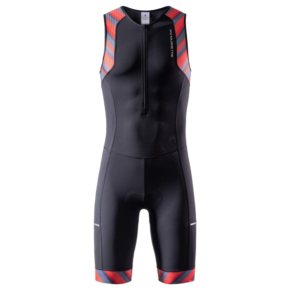 MY KILOMETRE Mens Triathlon Tri Suit with 2 Big Side Pockets Triathlon Racing Suit with Front Zip Red