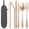 Portable Stainless Steel Flatware Set, Travel Camping Cutlery Set, Portable Utensil Travel Silverware Dinnerware Set with a Waterproof Case (Rose God) view 1