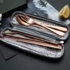 Portable Stainless Steel Flatware Set, Travel Camping Cutlery Set, Portable Utensil Travel Silverware Dinnerware Set with a Waterproof Case (Rose God) view 4
