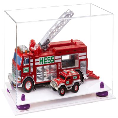 Better Display Cases Versatile Clear Acrylic Display Case - Medium Rectangle Box with Purple Risers and White Base 14" x 8" x 8.5" (A011-PR)