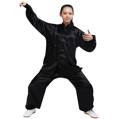 Positive Costume Adult Traditional Tai Chi Uniform Lightweight Stretchy Silk Wushu Suit Chinese Kung Fu Tai Chi Chuan Performance Wear (Black, L)